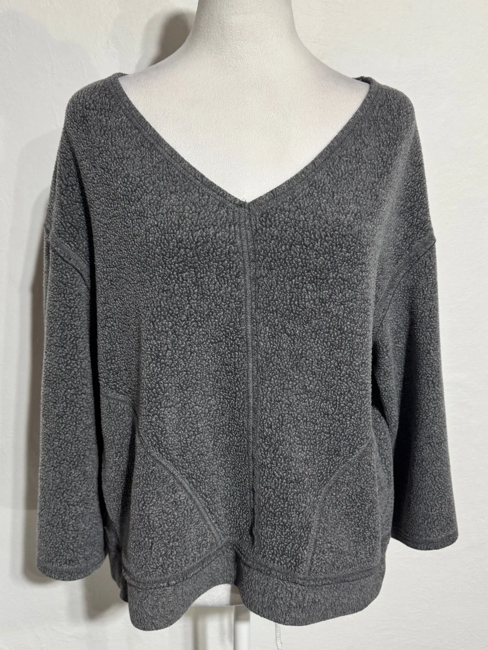 Free People Cozy V-Neck Plush Pullover Sweater - Gray small